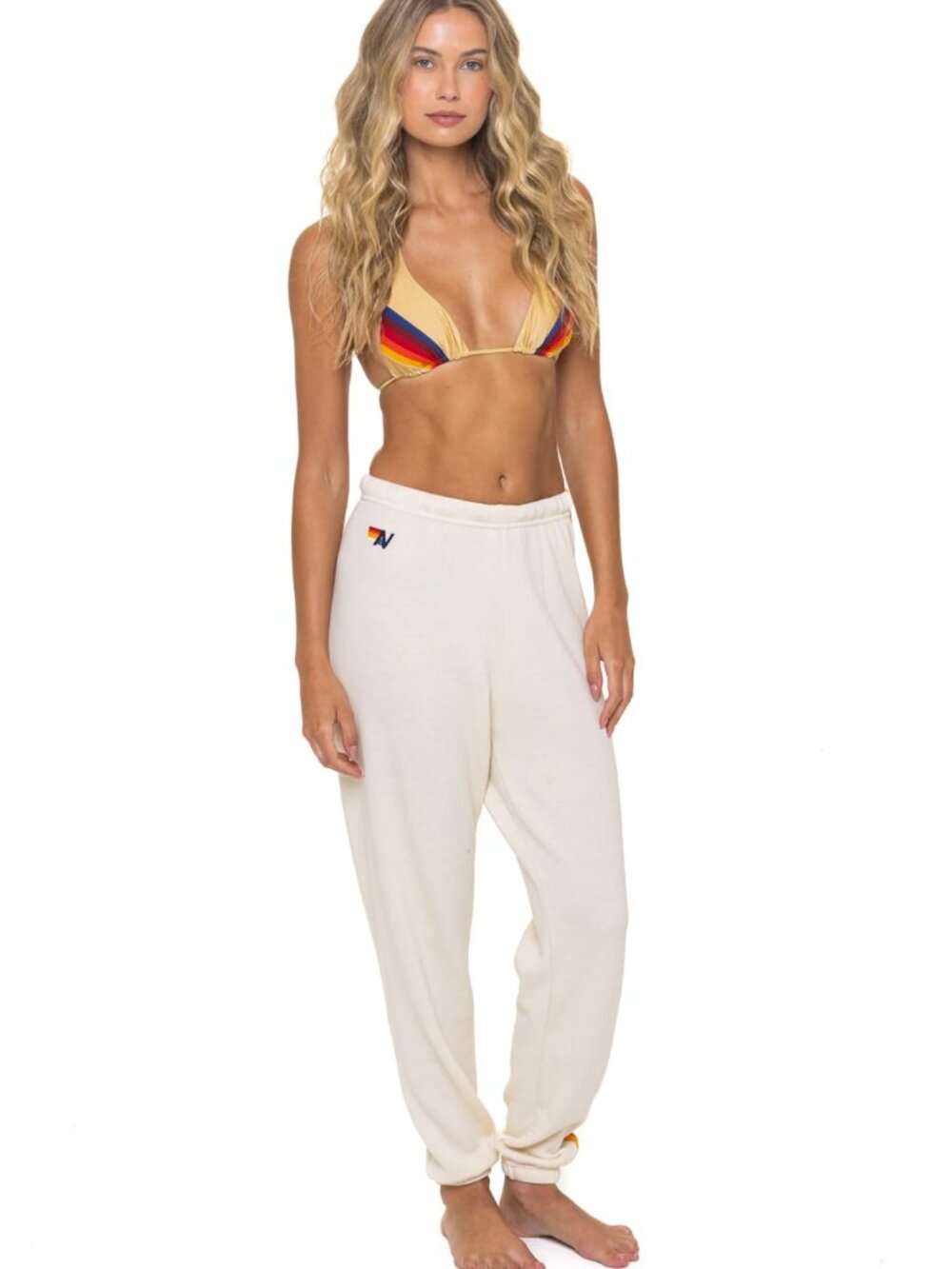 New Aviator Nation 5 Stripe Sweatpants Vintage White  sz S fashion $165 msrp - Picture 4 of 4